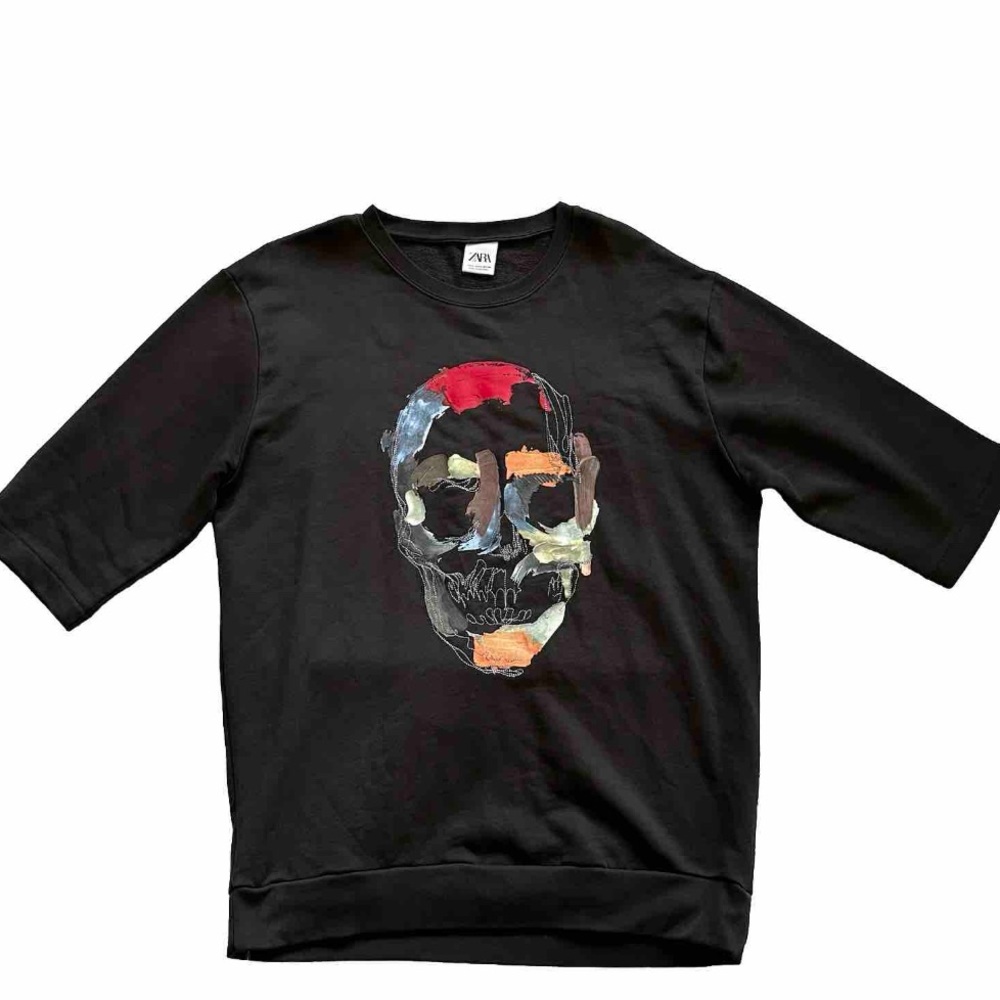 ZARA BROWN ARTSY PORTRAIT PRINT T SHIRT SIZE XL ART TO WEAR FUNKY MODERN - Picture 7 of 7